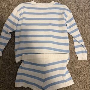 SHEIN Blue and White Striped Sweater Set